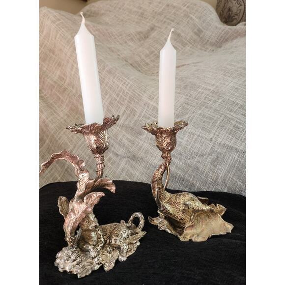 1990's Arthur Court candle holders, vintage set, Leopard and Elephant - Picture 1 of 14